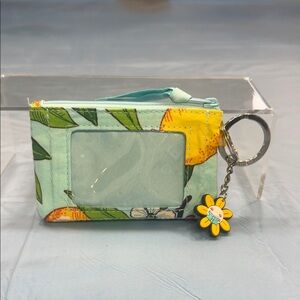 Vera Bradley Floral Wristlet in Green and Yellow with Key Charm